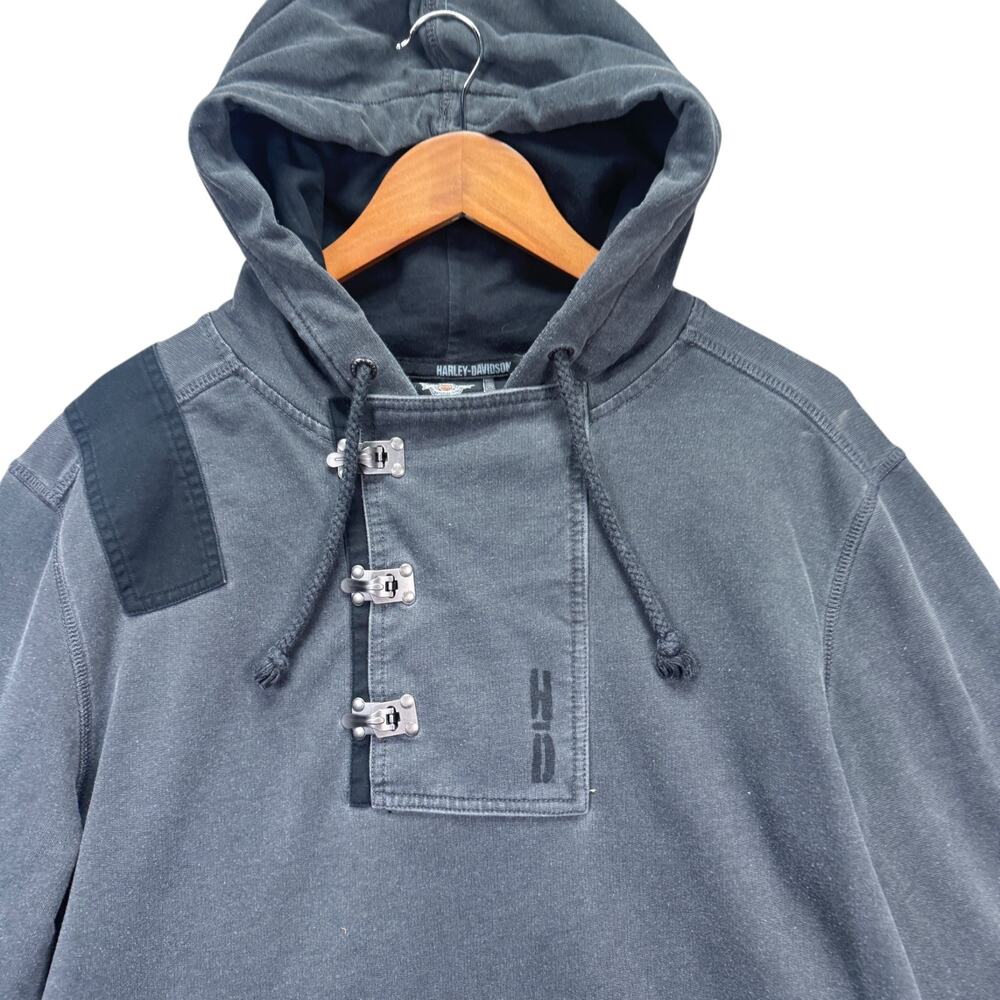 Harley Davidson Motorcycles Hoodie Large Gray Metal Clasp Winter Elbow Shirt L - Picture 3 of 7